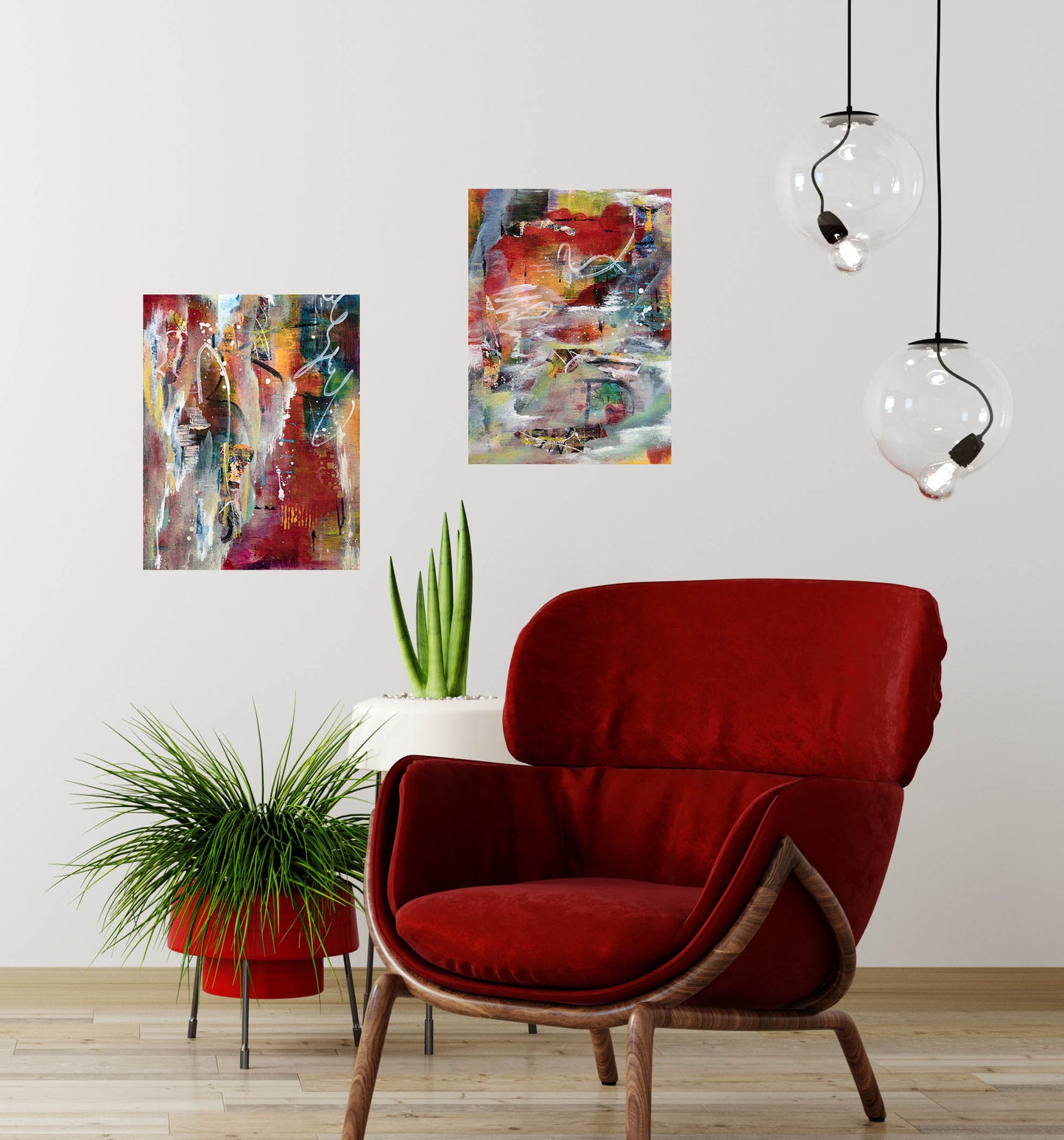 Red Hots #2 - Four Pieces - Sold in Sets of 2 (24x24 Gallery Wrapped Canvas)